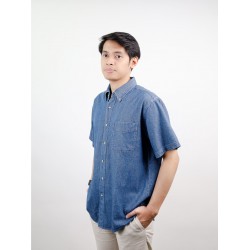 Blue Short-Sleeve Corporate Collar Shirt                                                                                                                                                                                                              