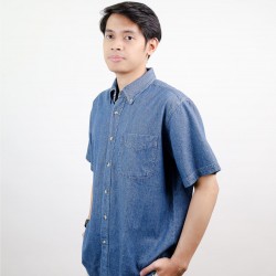 Blue Short-Sleeve Corporate Collar Shirt                                                                                                                                                                                                              