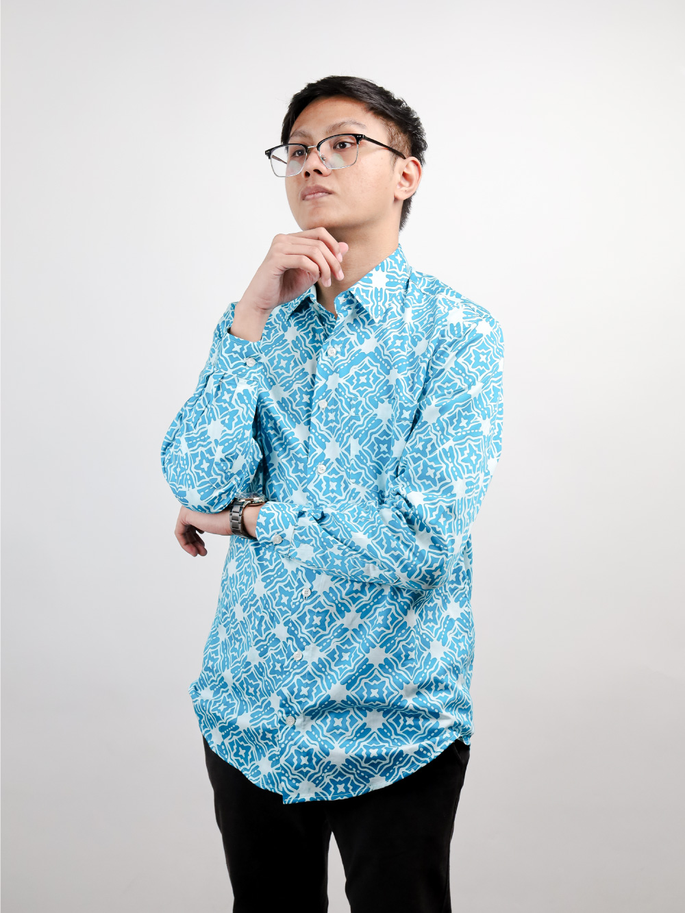 Blue Patterned Collar Shirt Blue Patterned Collar Shirt
