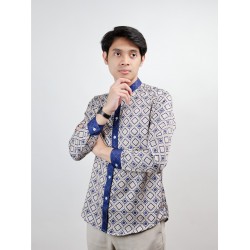 Patterned Corporate Blue-Collar Shirt     